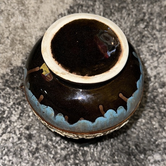 Art Pottery Asian Inspired Drip Glaze Ceramic Handled Vase with Dragon Motif - Picture 6 of 13